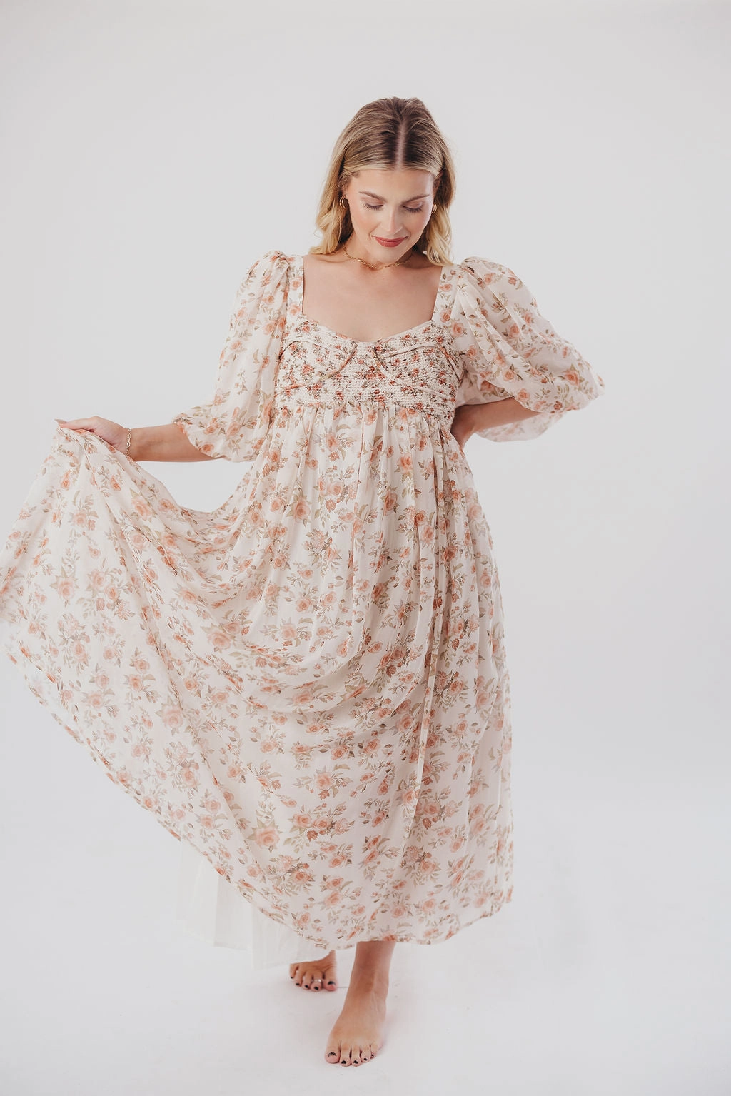Soft Mesh Harlow Maxi Dress in Ivory Floral - Bump Friendly & Inclusive Sizing (S-3XL)