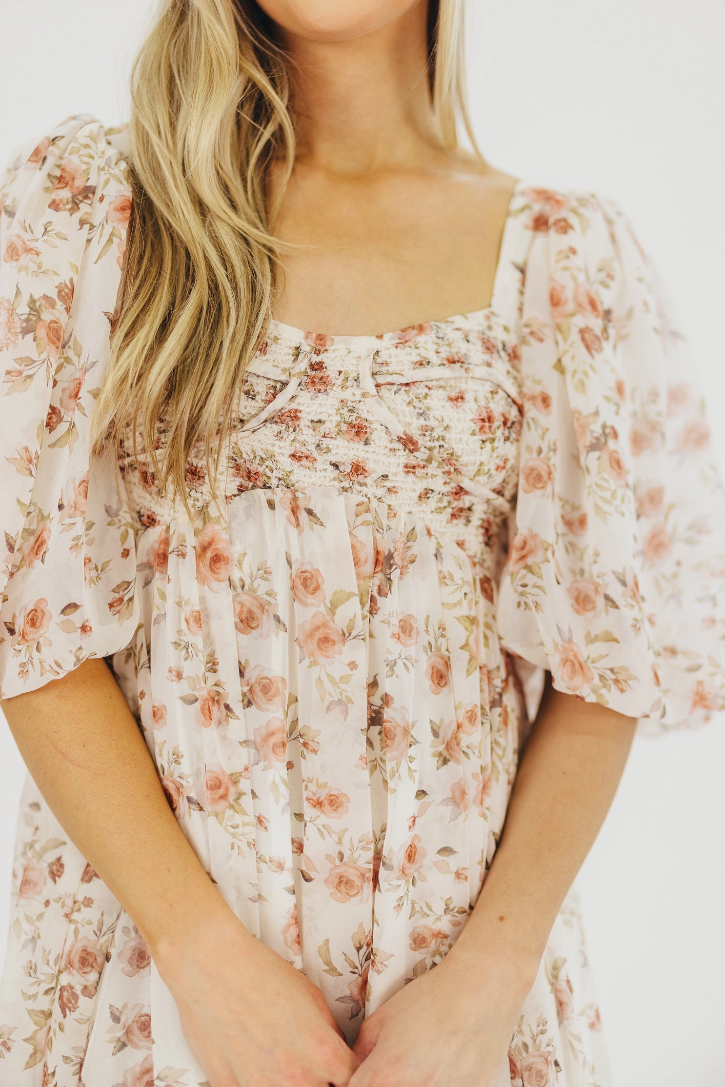 Nordic Plain Cozy Drape Harlow Maxi Dress in Ivory Floral - Bump Friendly & Inclusive Sizing (S-3XL)