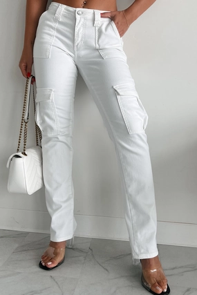 Style Combo Cool Ambition Mid Rise Straight Leg Cargo Jeans (White)
