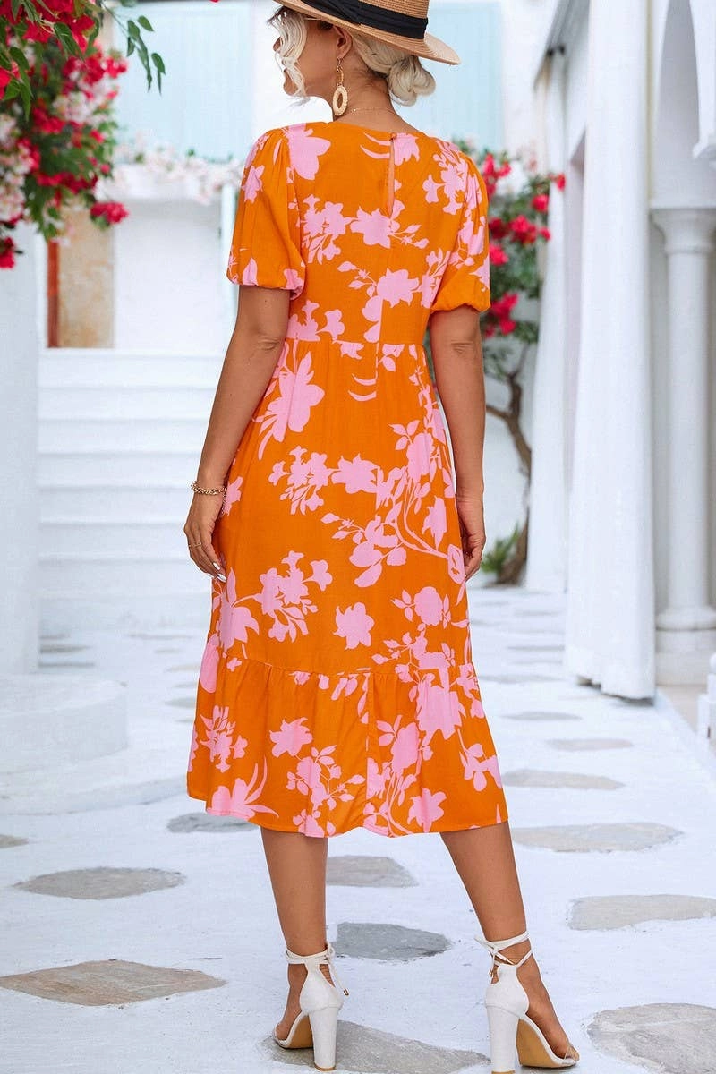 Fall Layer BUBBLE SLEEVE PRINTED DRESS_CWDSD2646