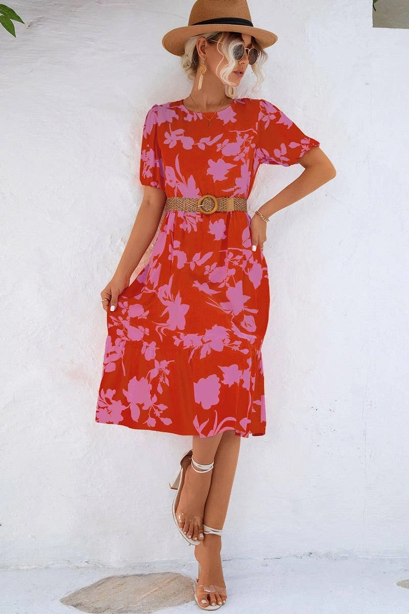 BUBBLE SLEEVE PRINTED DRESS_CWDSD2646 Timeless Design Petite friendly