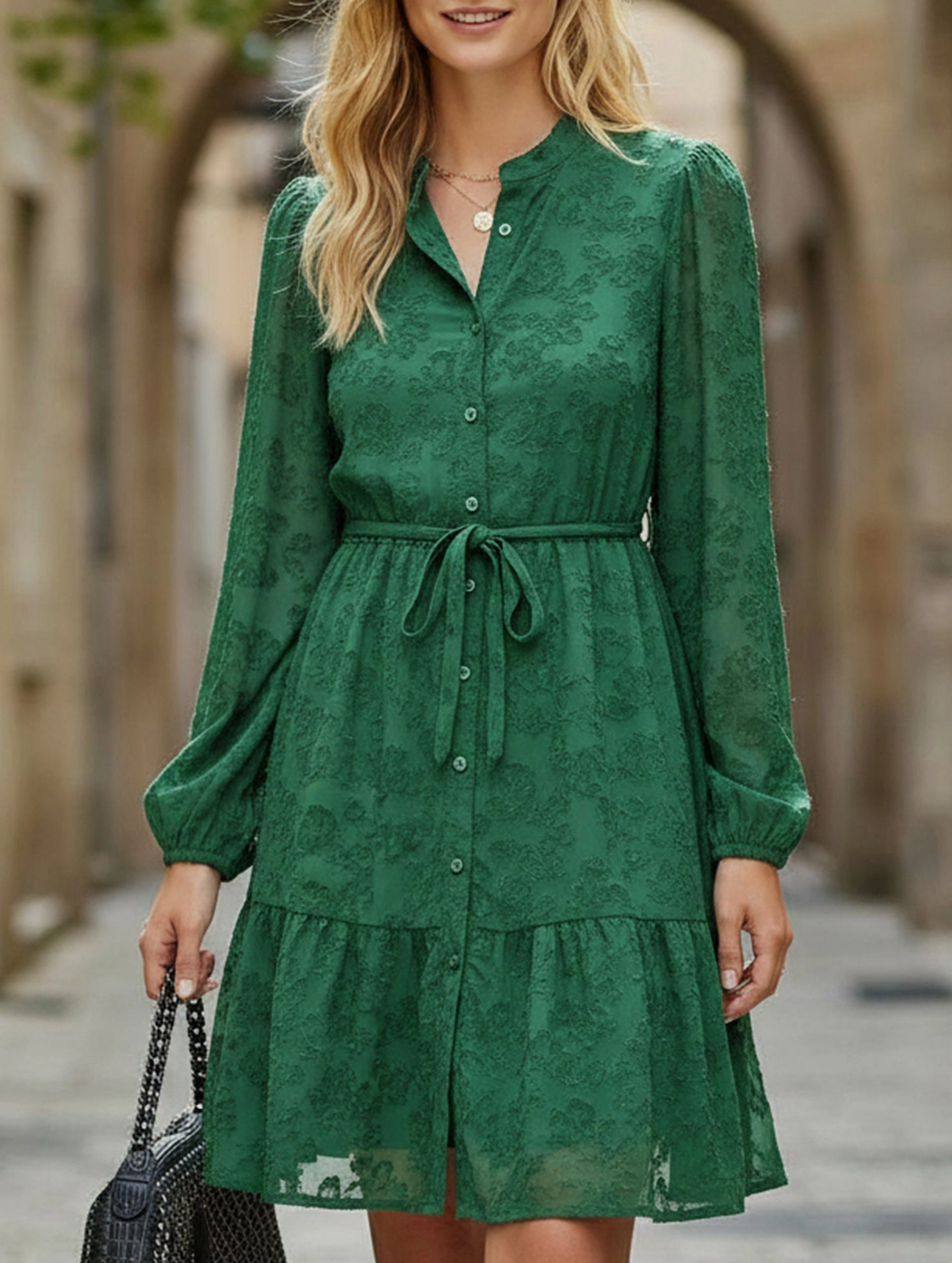 Retro style lace long sleeve puff sleeve dress Mood Booster Fashionable And Functional