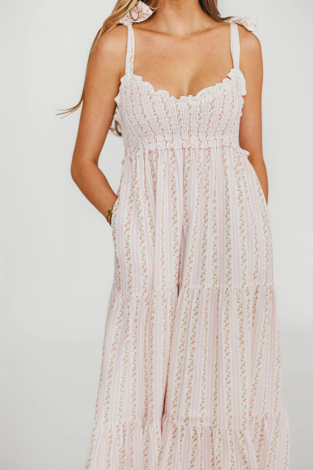 Garden Fresh soft elegance Vivienne Maxi Sundress in Ivory/Pink Floral