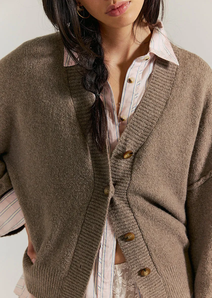 Cozy Must-Have Odor Resistant Fabric Cool Of The Night Cardi - Mocha Melange