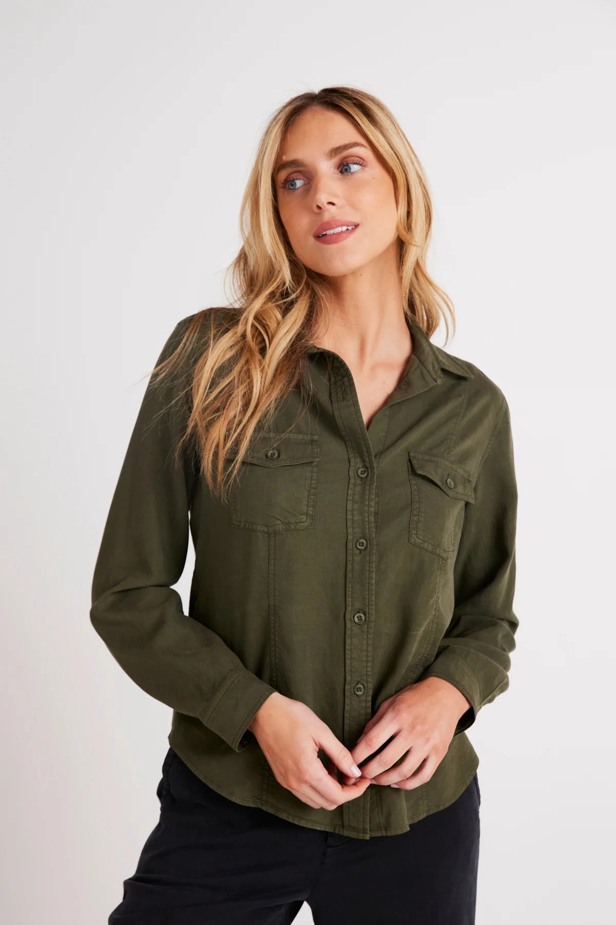 Layered Placket Design Casual Fit Long Sleeve Seamed Shirt