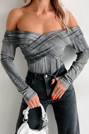 Kora Off The Shoulder Bodysuit (Black/Grey) Perfect Fit Design