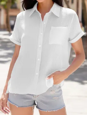 Comfortable Wear COTTON LINEN SIDE SLIT POCKET SHORT SLEEVED SHIRT_CWTDSS0015