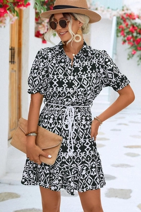 BUTTON NECK COLLARED WOMEN DRESS Quick Outfit