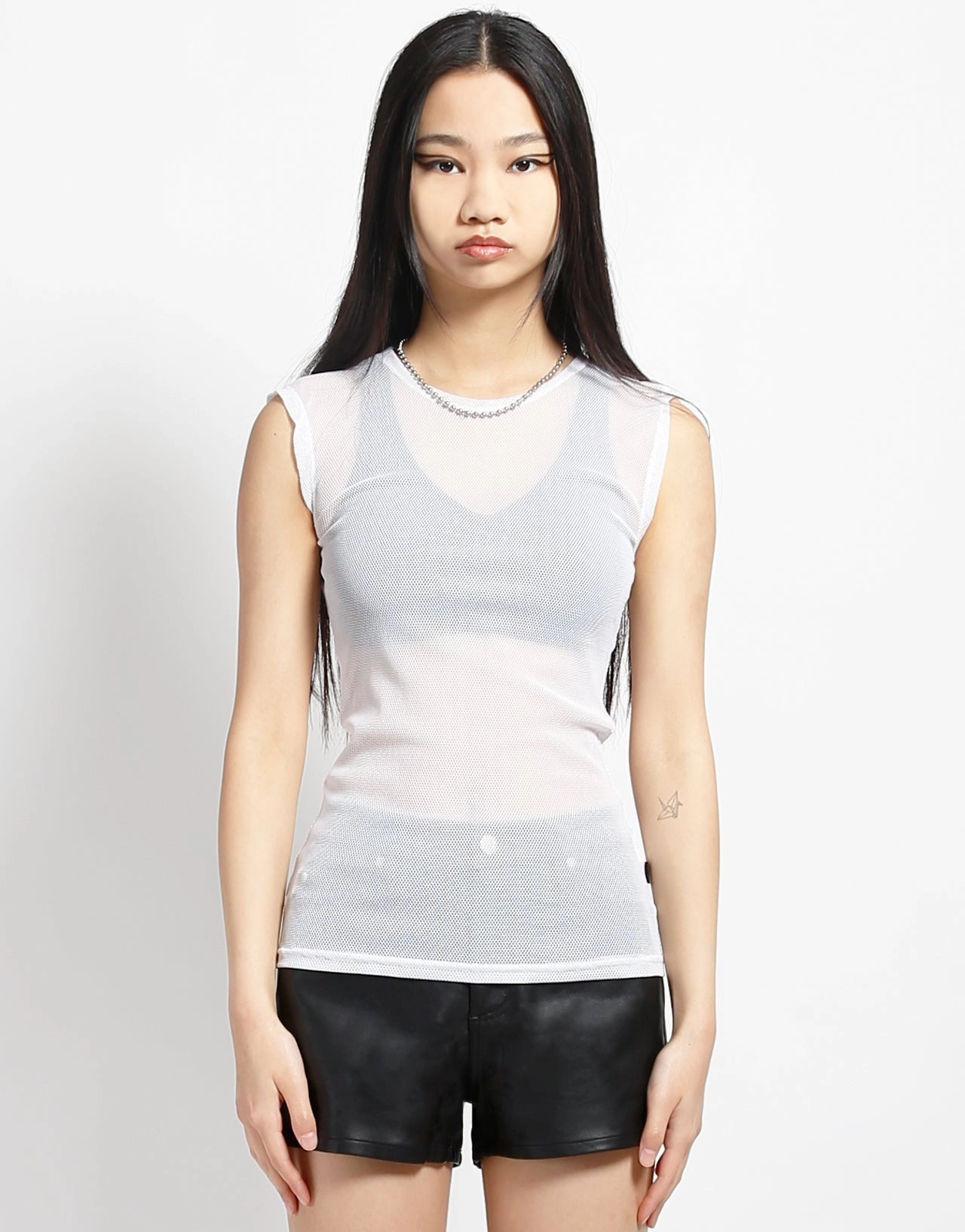 Durable Reinforced Elbows MUSCLE TANK FISHNET WHITE