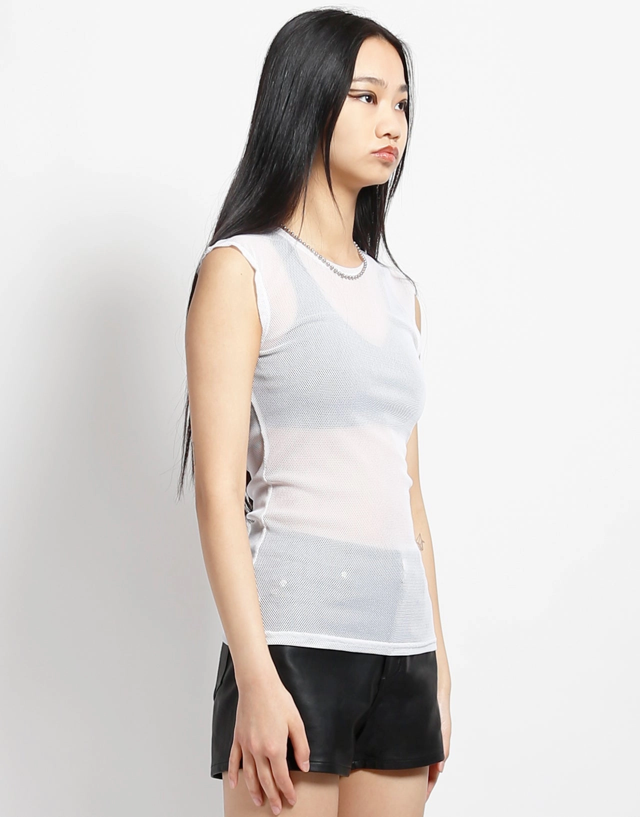 LayeredNeckline MUSCLE TANK FISHNET WHITE