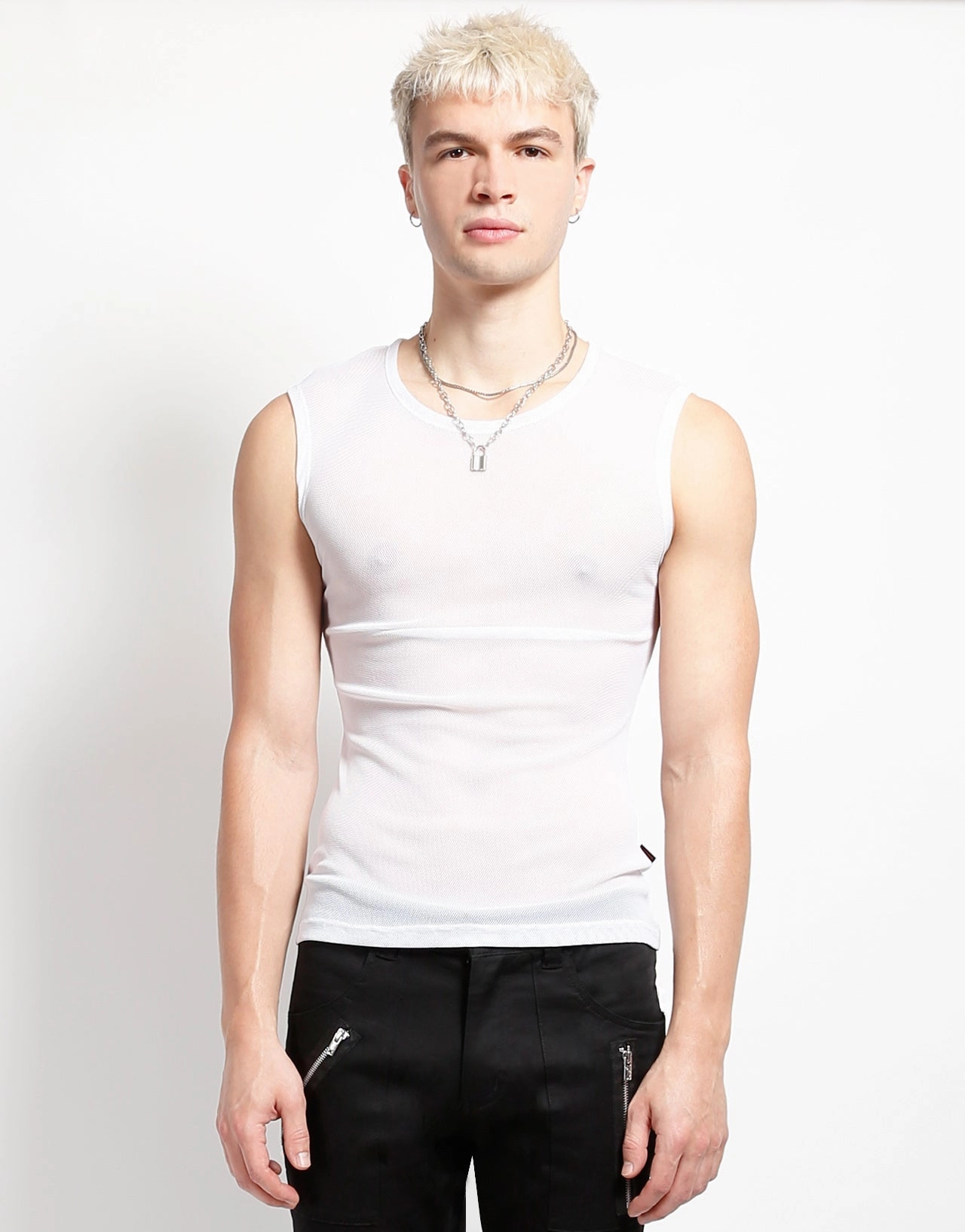 MUSCLE TANK FISHNET WHITE AntiMicrobialLining