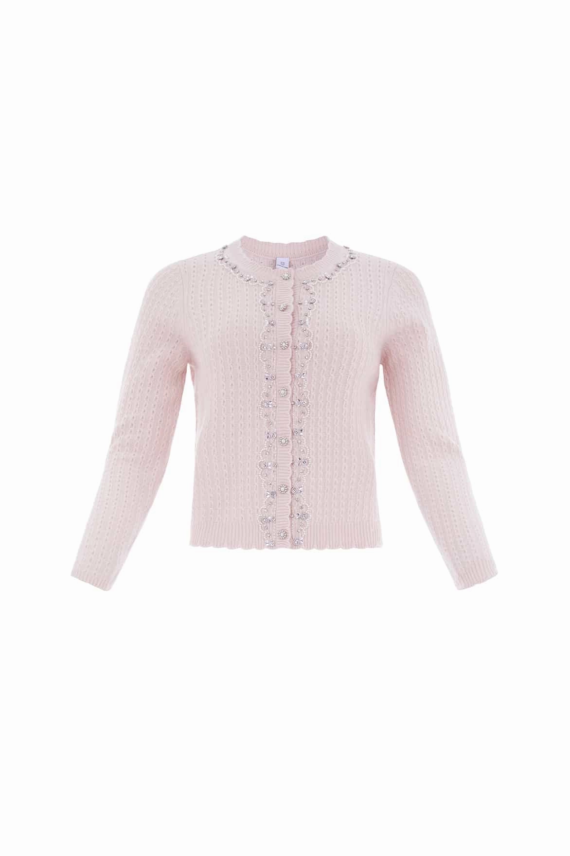 Crystal Border Short Cardigan skin friendly Relaxed Outfit