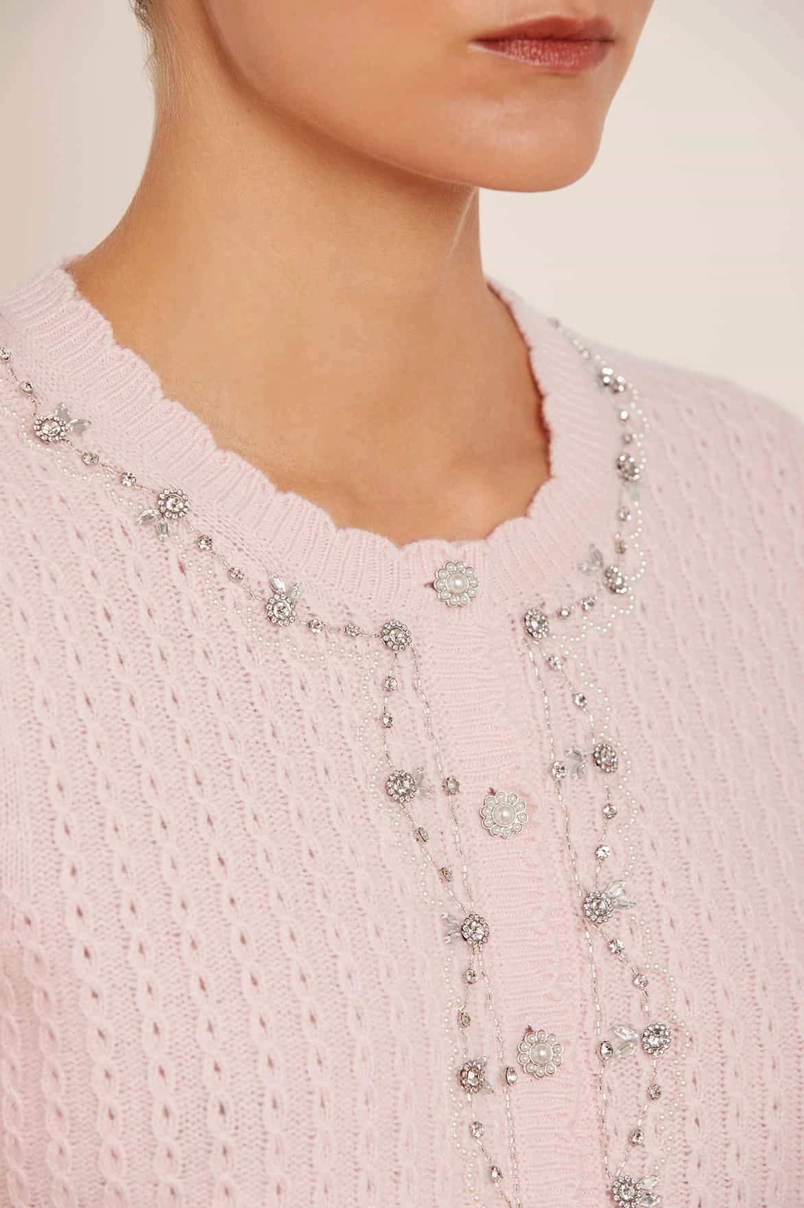 HighDensity Knit Crystal Border Short Cardigan