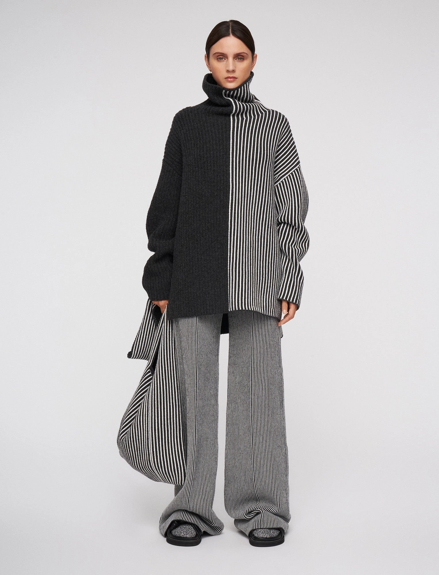 Street Casual EcoConscious Production Graphic Cardigan Stitch High Neck Jumper