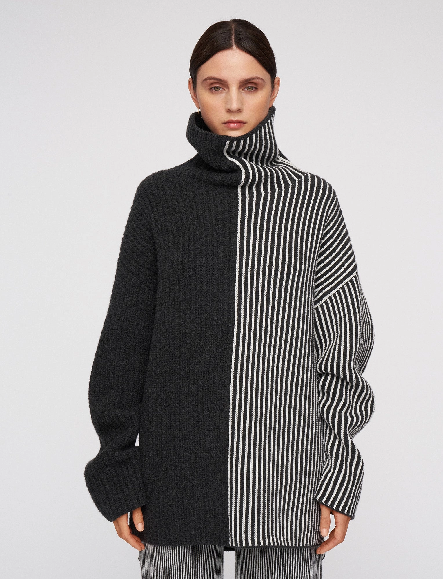 Seam Free Edges Graphic Cardigan Stitch High Neck Jumper