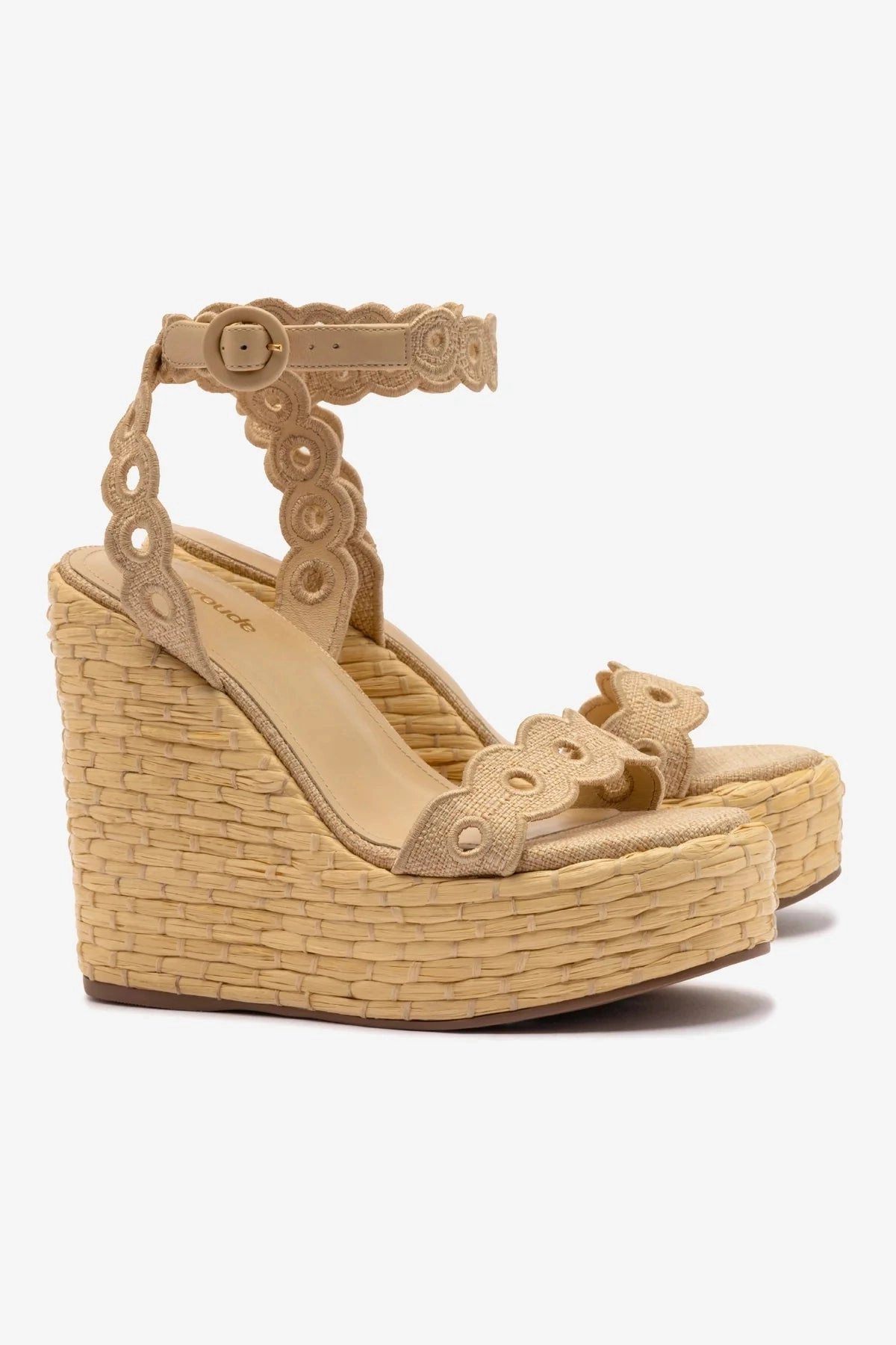 Florence Broderie Wedge In Beige Raffia Open Steps