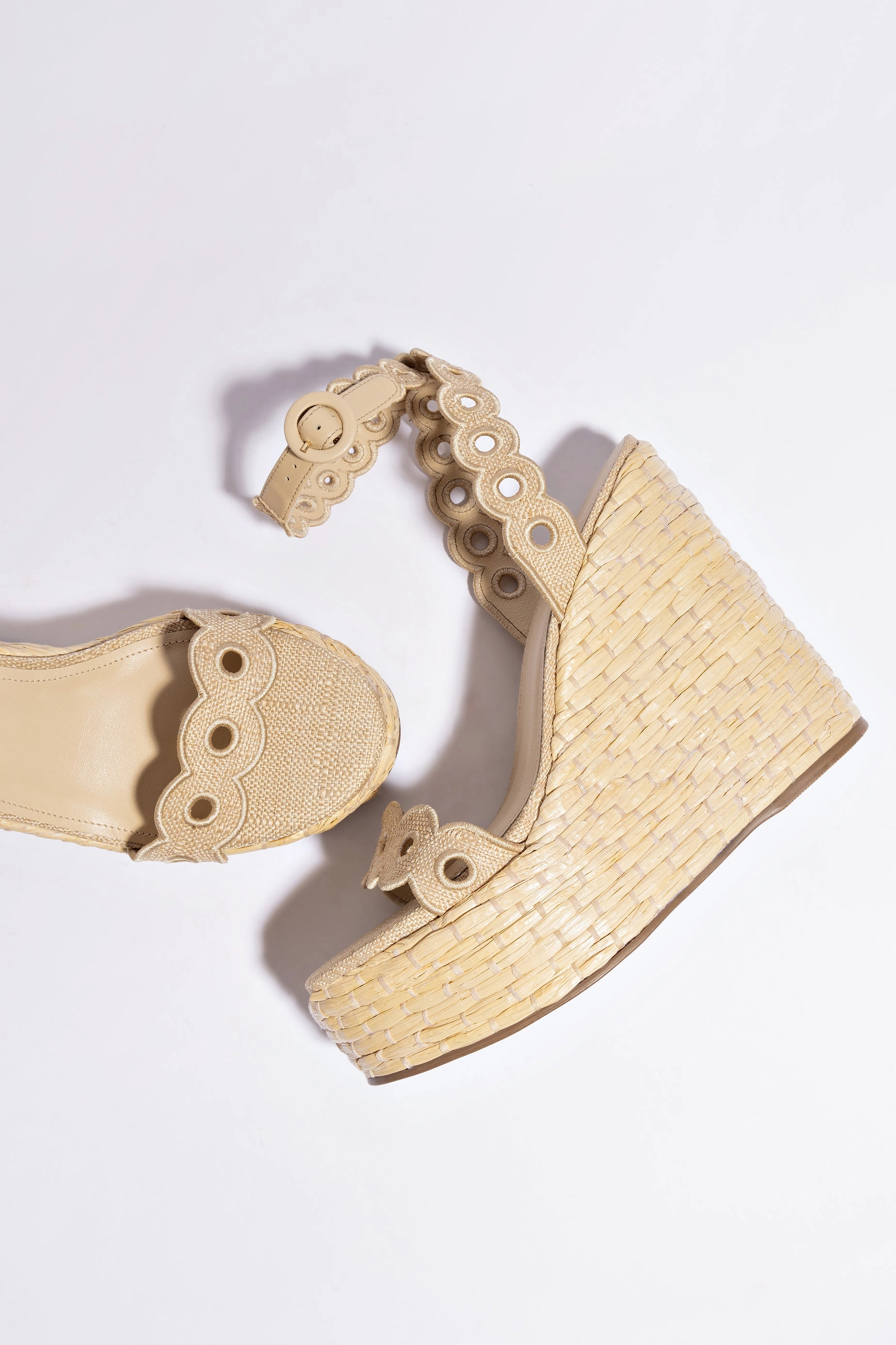 Florence Broderie Wedge In Beige Raffia Everyday Pick