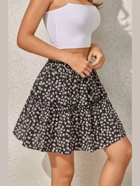 Breathable Waistband StaticResistantMaterial FLORAL A LINE SHORT PRINTING SKIRT FOR WOMEN