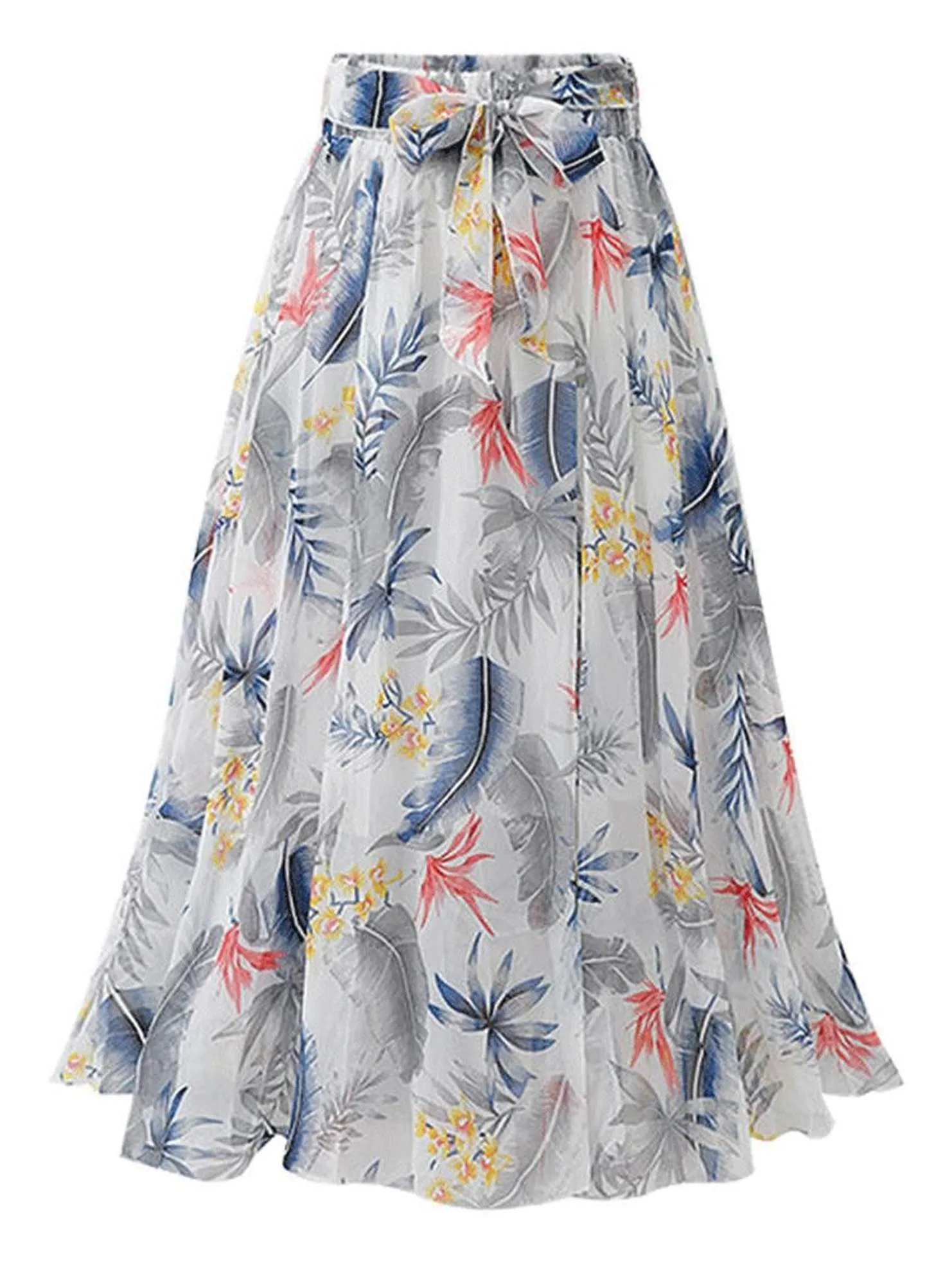 FLORAL PATTERN WAIST TIE CHIFFON MIDI SKIRTS Ultra Soft Texture Move Comfort