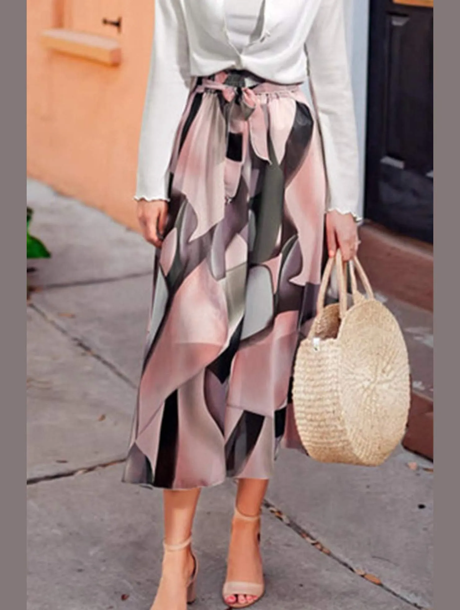 FLORAL PATTERN WAIST TIE CHIFFON MIDI SKIRTS High Mobility Trendy Look