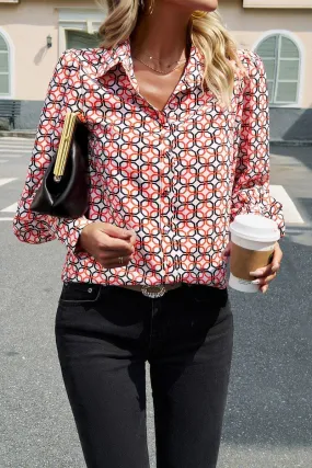 Perfect Fit FLORAL PRINTING BUTTON UP FITTED CUFF BLOUSE