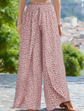 FLORAL SIDE SLIT WIDE LEG CULOTTES Warm design ExpandableSidePanels