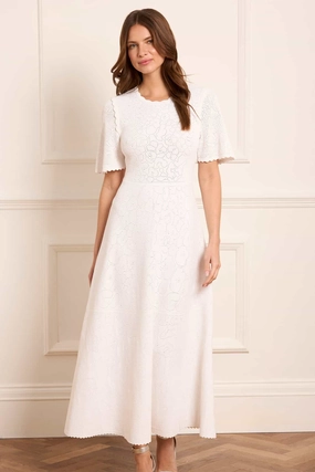 Floral Pointelle Knit Gown Contrast Stitch Winter Wardrobe