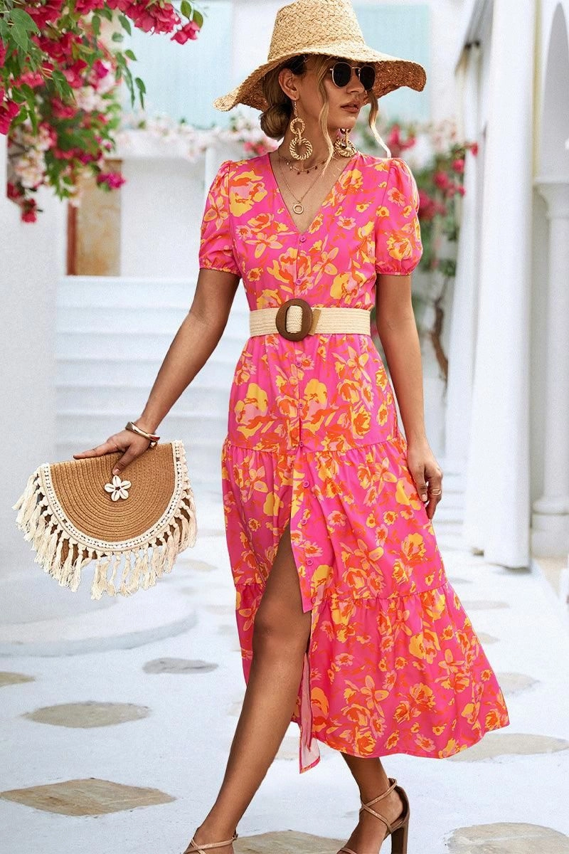 Versatile Layers Smooth Wear FLORAL PRINTING WOMEN SLIT DRESS
