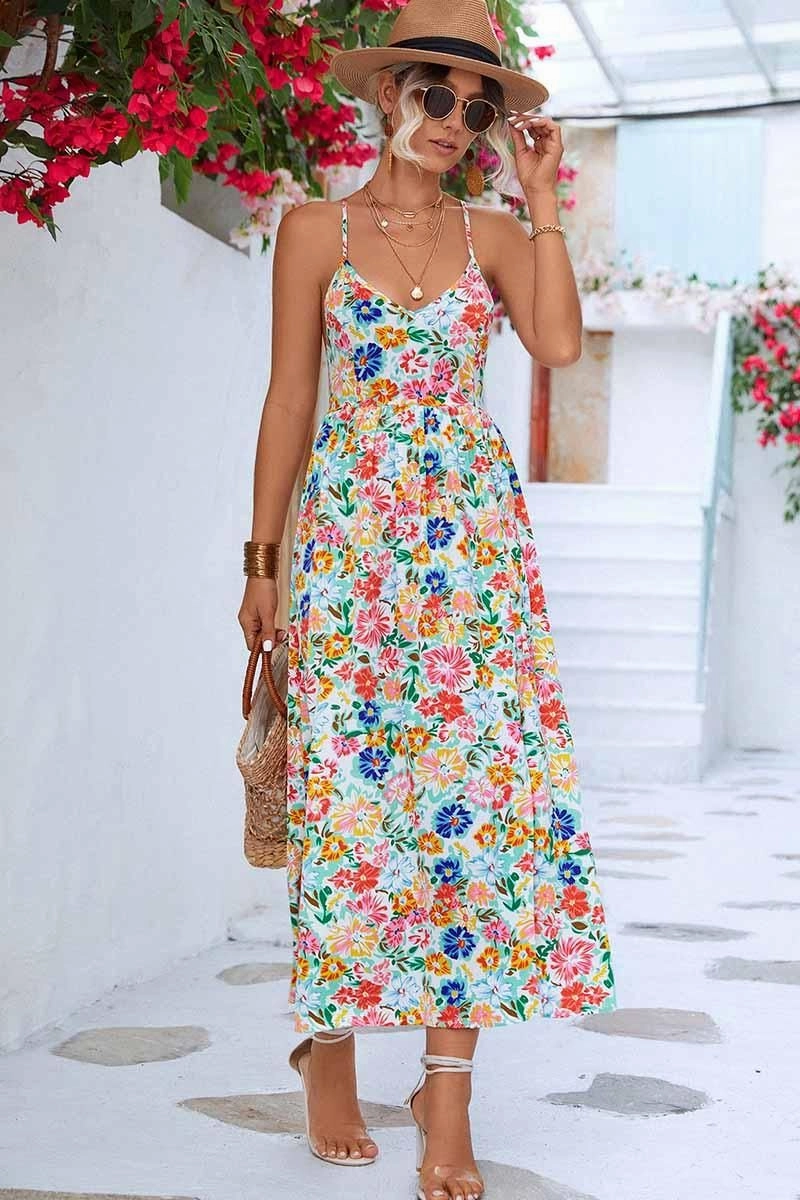 FLORAL V NECK SPAGHETTI STRAP SLIT DRESS Day-to-evening dress