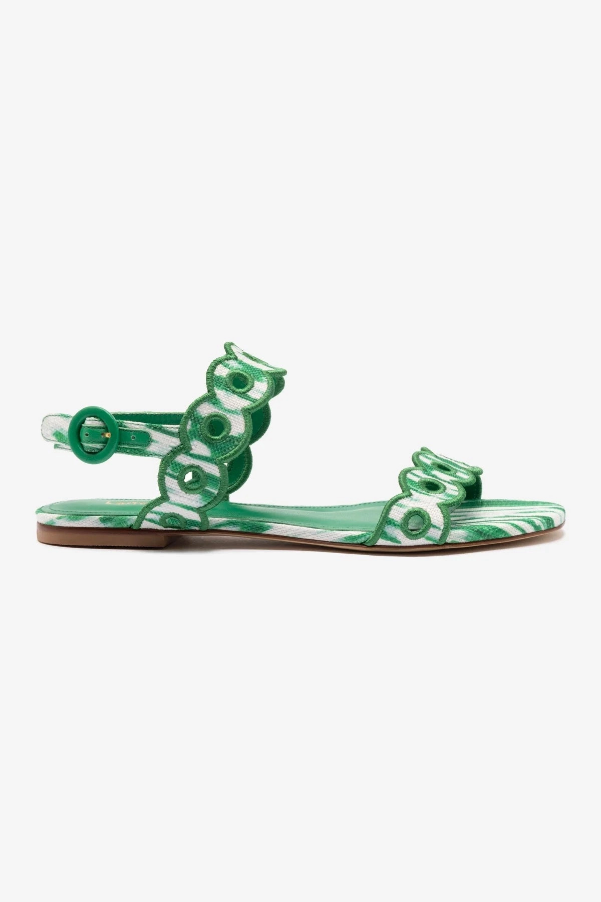 Port Step Florence Broderie Flat Sandal In Tie Dye Evergreen Raffia