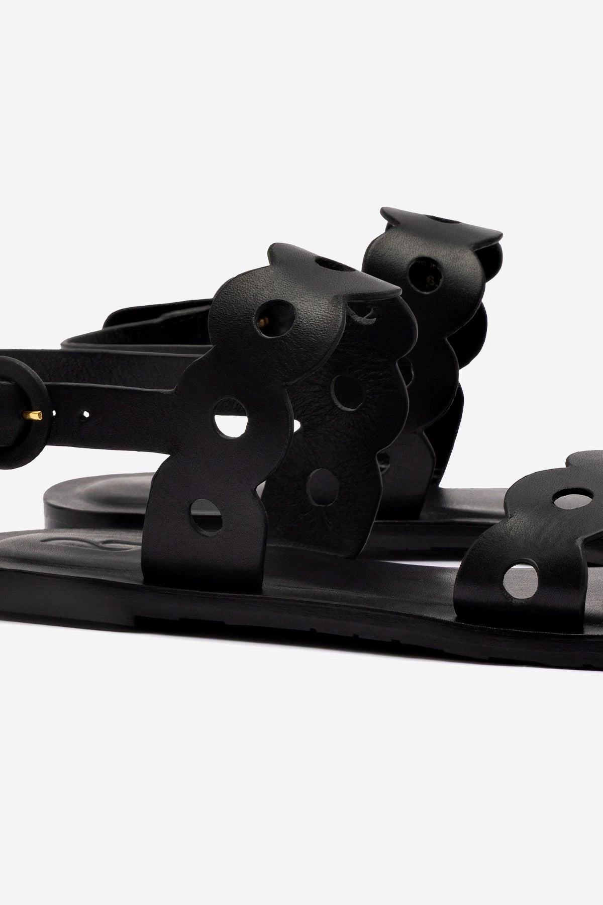 Florence Flat Sandal In Black Leather Thermoplastic Elastomer Frame