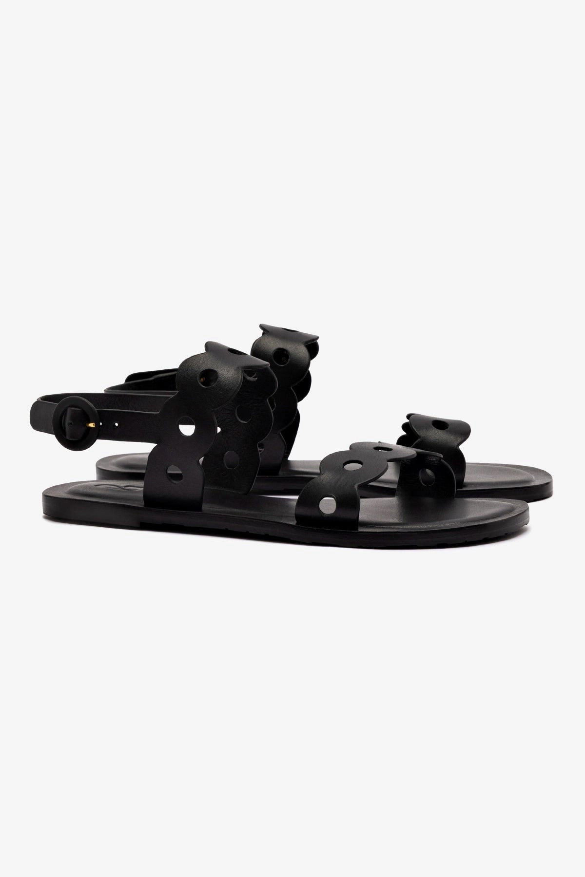 Fashion Edge Florence Flat Sandal In Black Leather