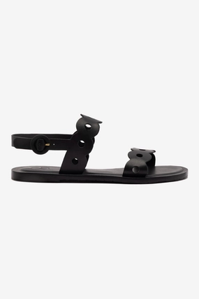 Florence Flat Sandal In Black Leather Tassel Fun Travel Light