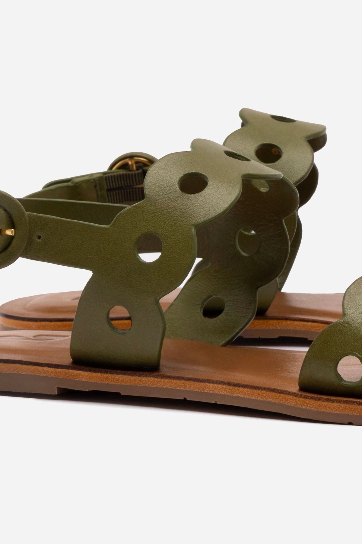 Green Fresh Daily Walk Florence Flat Sandal In Seaweed Leather