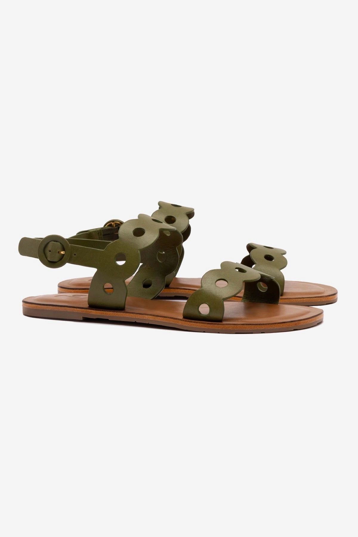 Race Step Stylish Florence Flat Sandal In Seaweed Leather