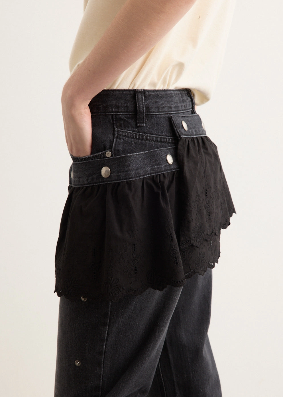 Light Washed Flower Lace Attached Bootcut Jeans