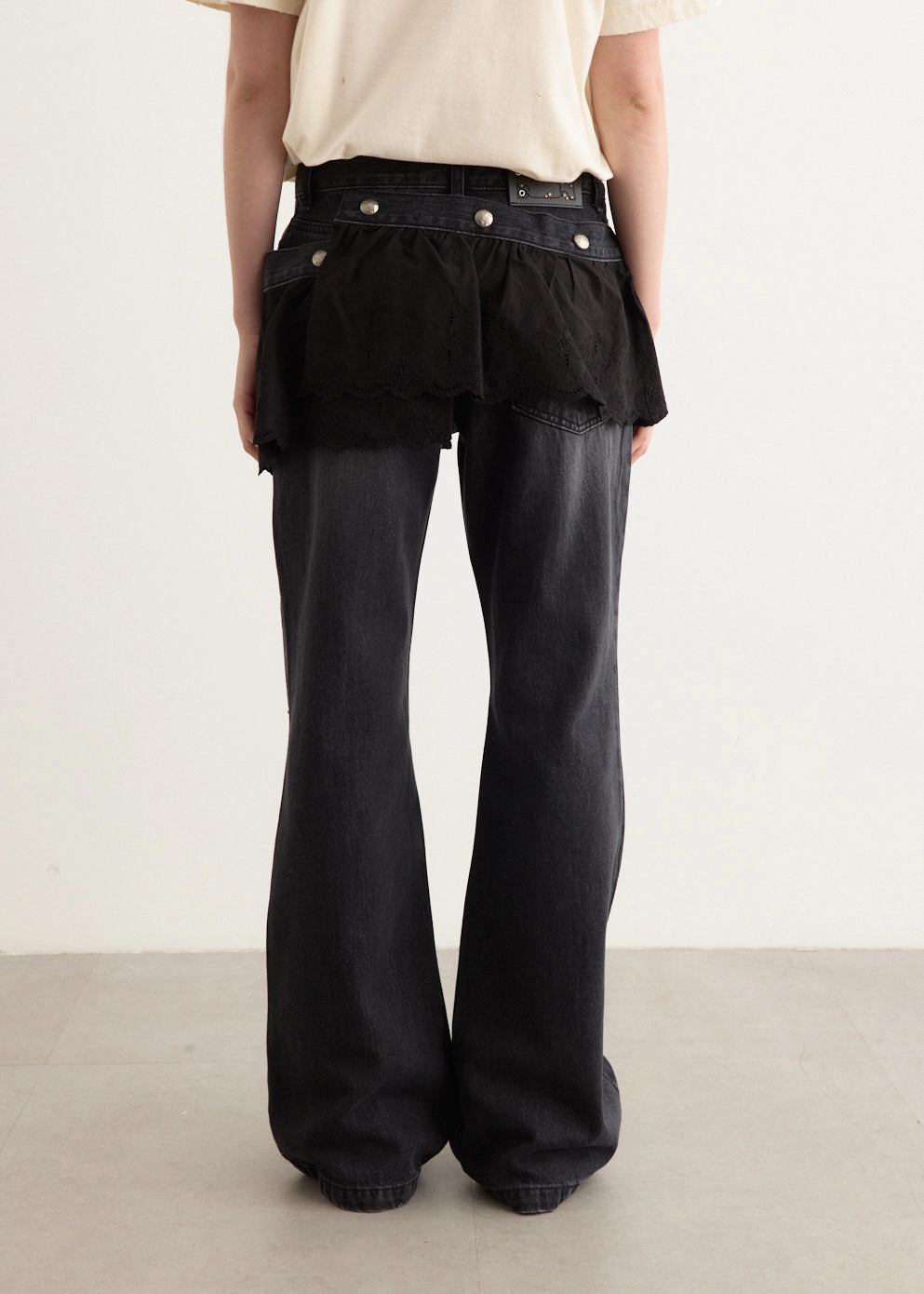 Flower Lace Attached Bootcut Jeans Street Appeal