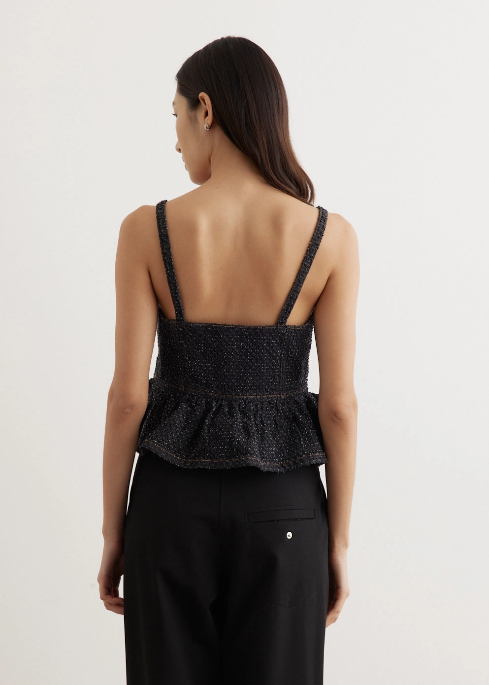 Family Style Elegant Fluffy Denim Strap Top