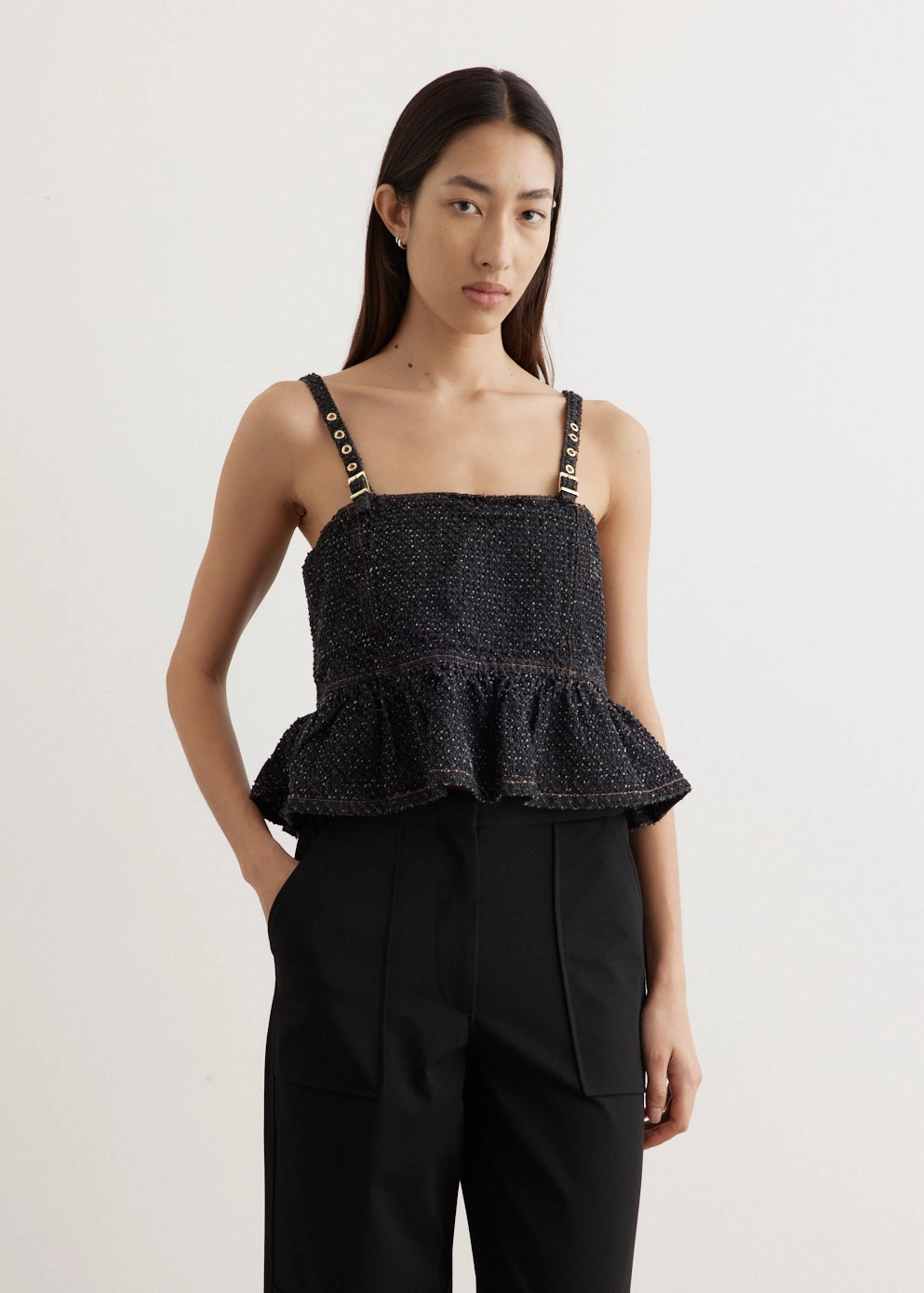 Fluffy Denim Strap Top Universal Style