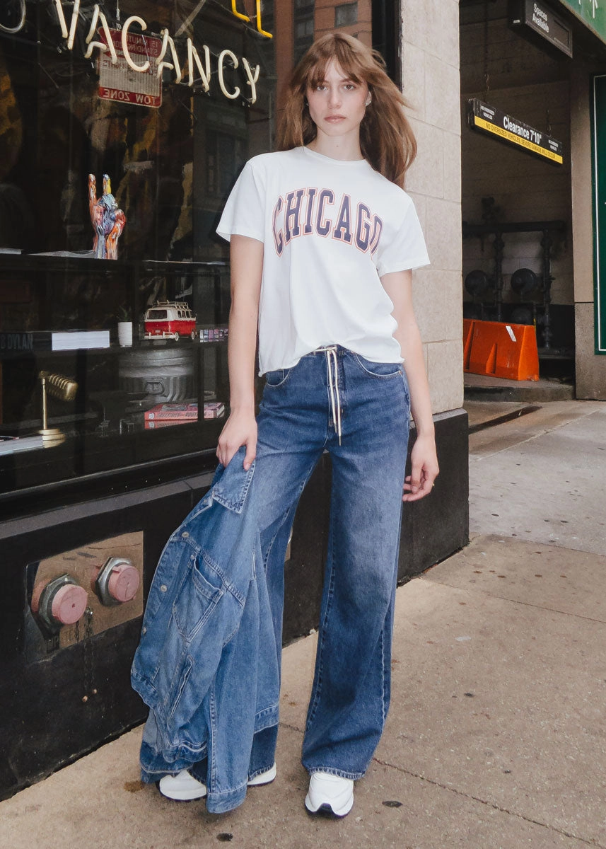 Chicago Varsity Heavyweight Crop Tee - Navy & Orange DurableBlend