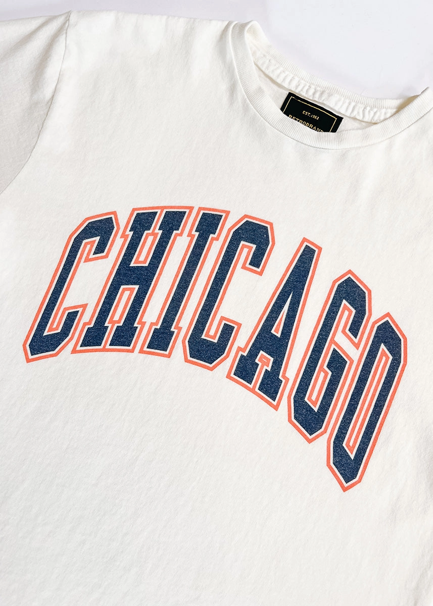 hypoallergenic material Multi Panel Construction Chicago Varsity Heavyweight Crop Tee - Navy & Orange