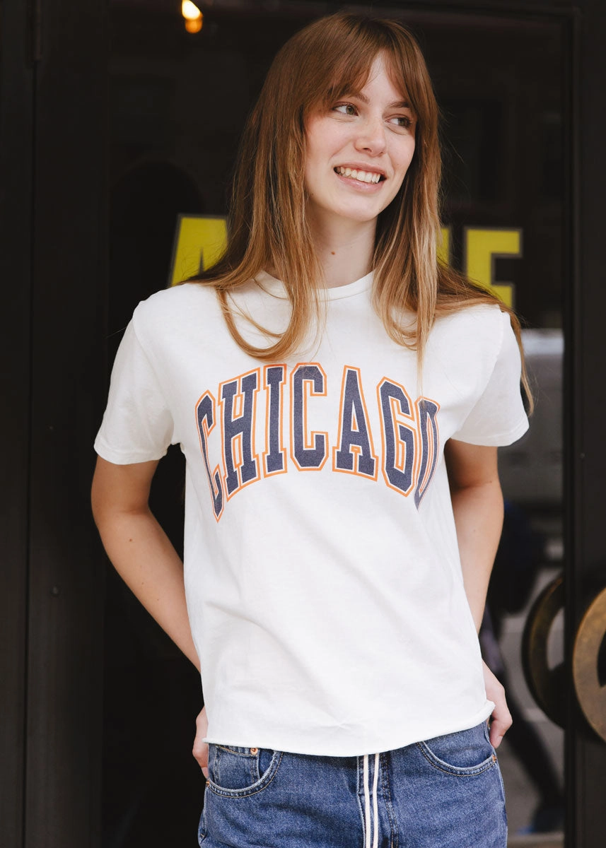 Chicago Varsity Heavyweight Crop Tee - Navy & Orange BondedShoulderTaping
