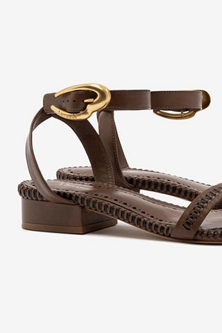 Easy Walk Footwear Verona Flat Sandal In Burnt Umber Leather