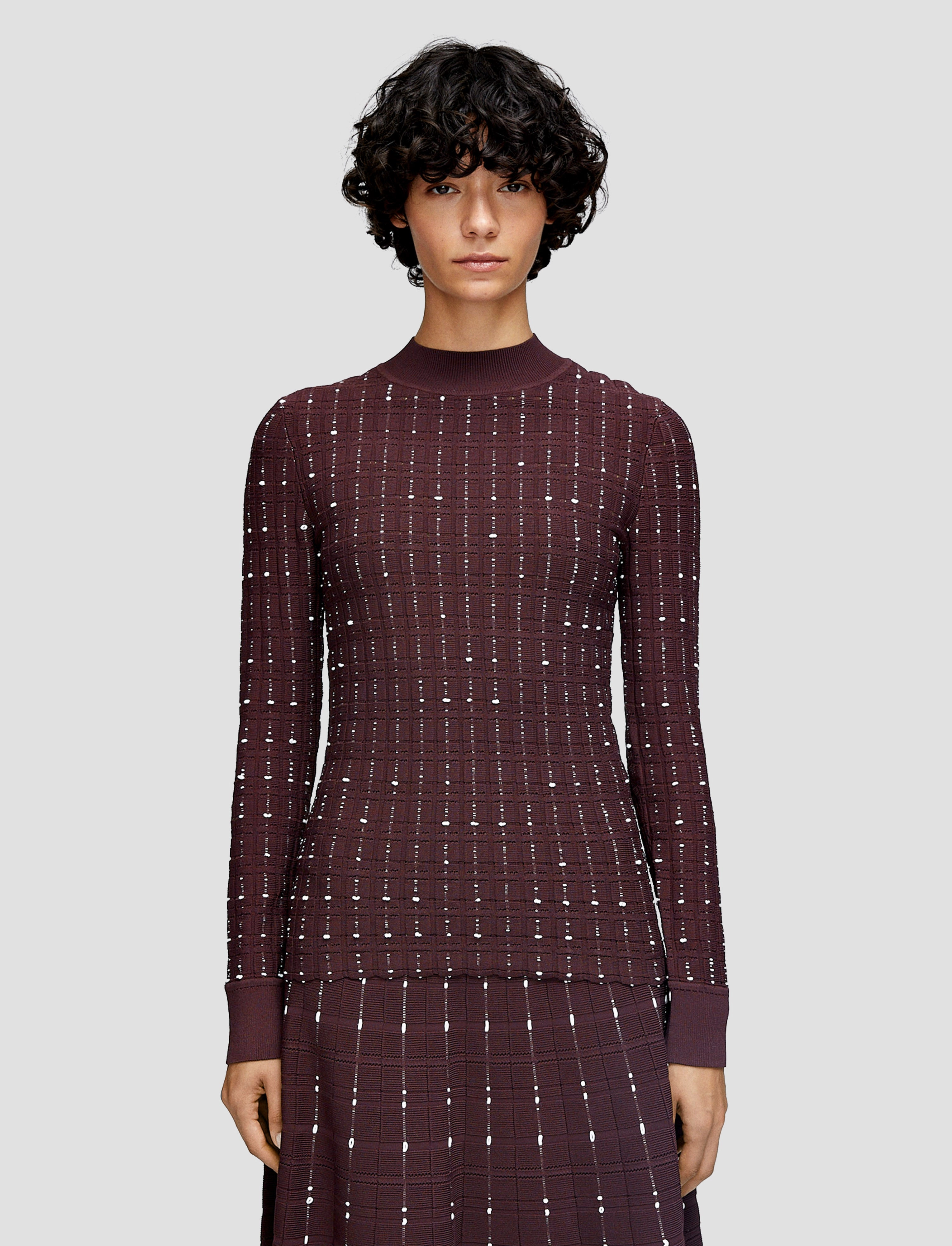 Fragmented Stripes Mock Neck Top Thermal Insulation Knits Go-To Fit