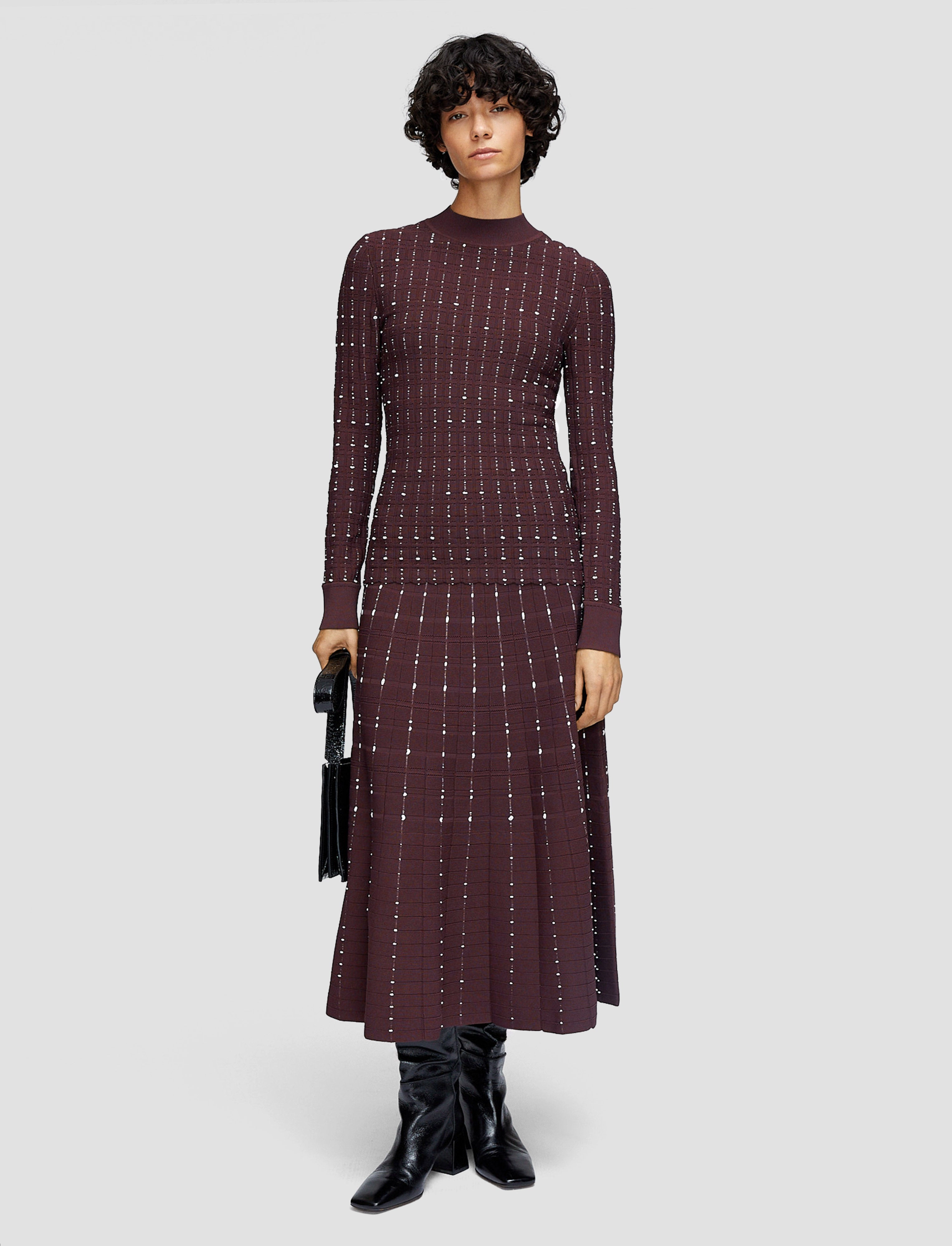 Colorfast Clothing Textured Weave Fragmented Stripes Mock Neck Top