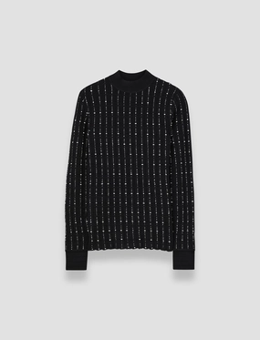 Fragmented Stripes Mock Neck Top Cable Stitch WideRibbed Texture