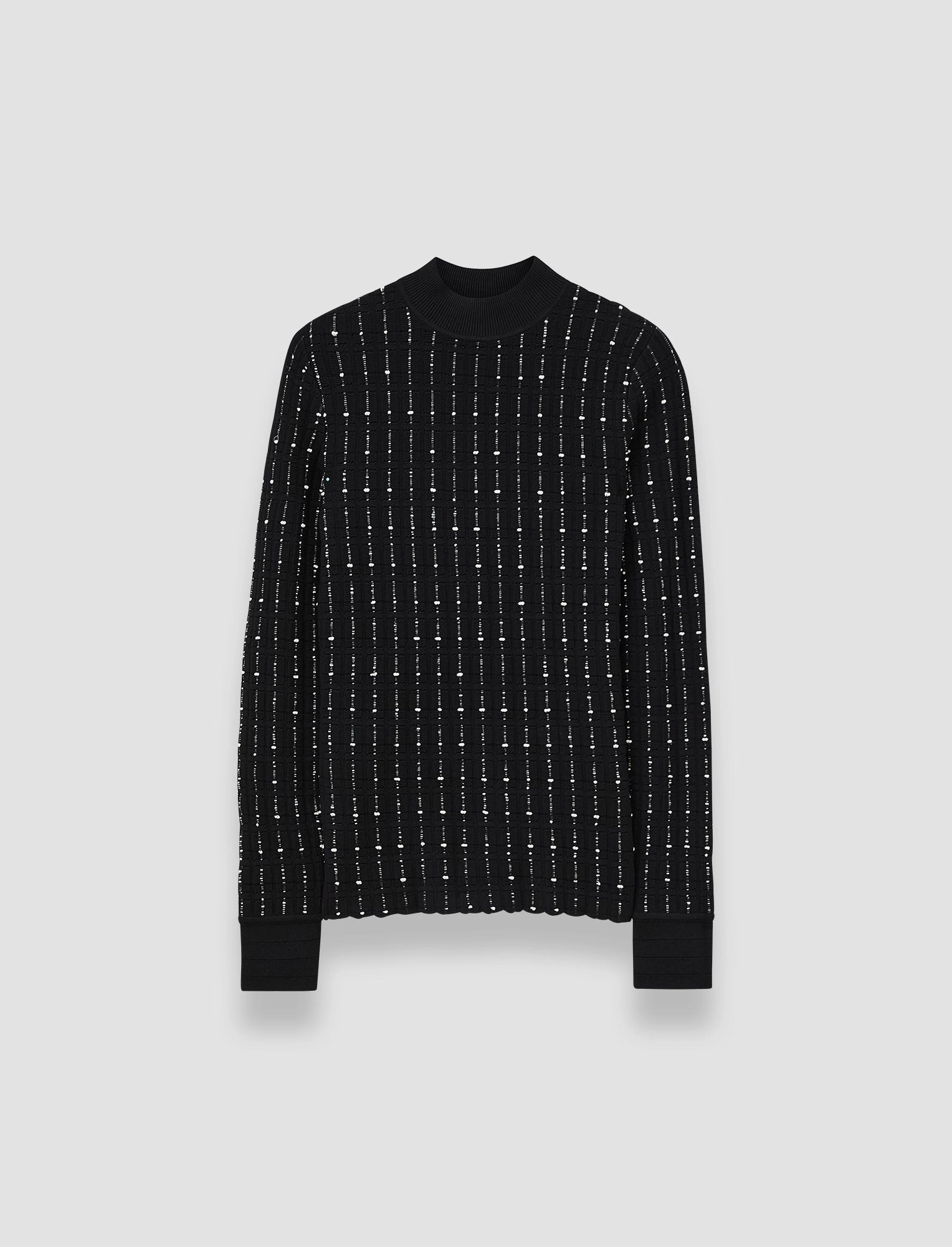 Fragmented Stripes Mock Neck Top Cable Stitch WideRibbed Texture