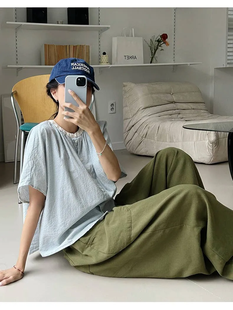 CASUAL LOOSE RAMIE WIDE-LEG PANTS_CWBLP0737 Mid-rise fit High Rise