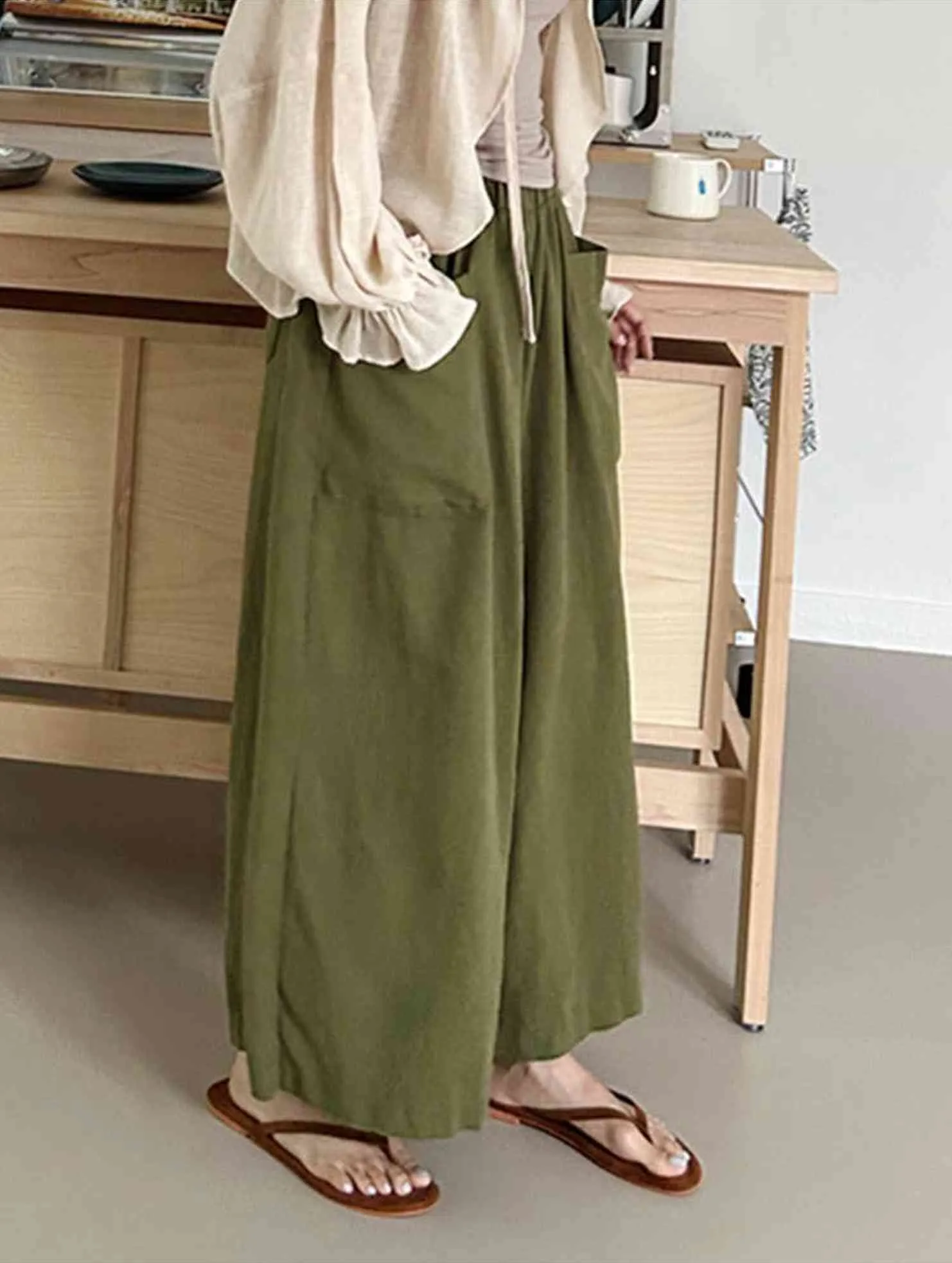 CASUAL LOOSE RAMIE WIDE-LEG PANTS_CWBLP0737 Layered Comfort