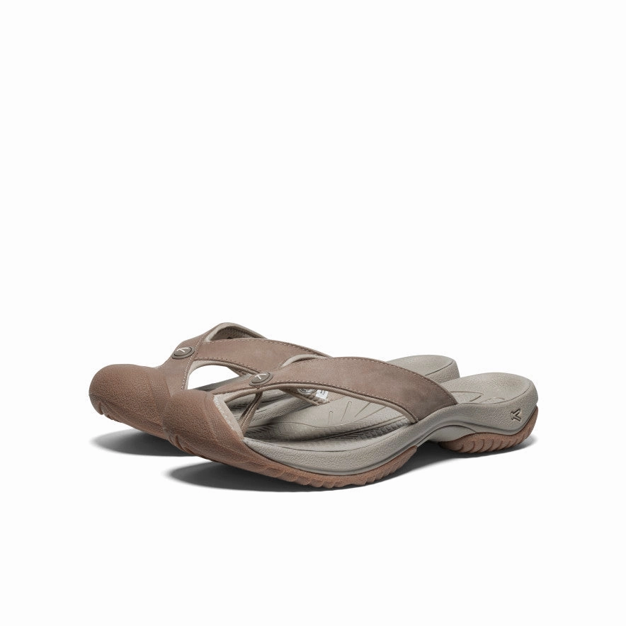 Stylish Summer Shoes Buckle Detail Men's Waimea Leather Flip-Flop  |  Brindle/Birch